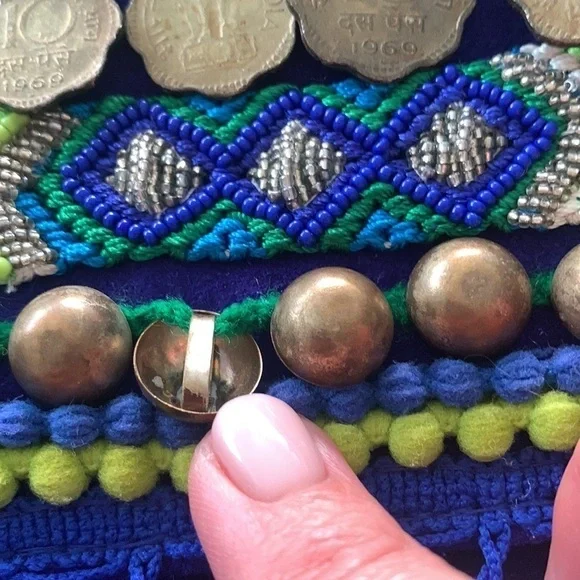 Olivia Dar Electric Blue Beaded Suede Clutch- purse - Picture 9 of 11